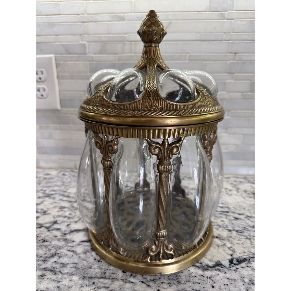 Unbranded‎ Apothecary Jar Home Decor OS Gold Good Vintage Style Glass Brass